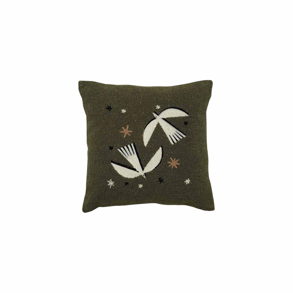 Coussin vert oiseaux - Concept-Store Royan