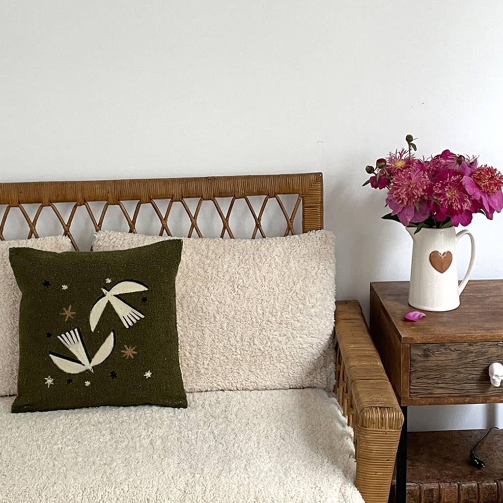 Coussin vert oiseau - Concept-Store Royan